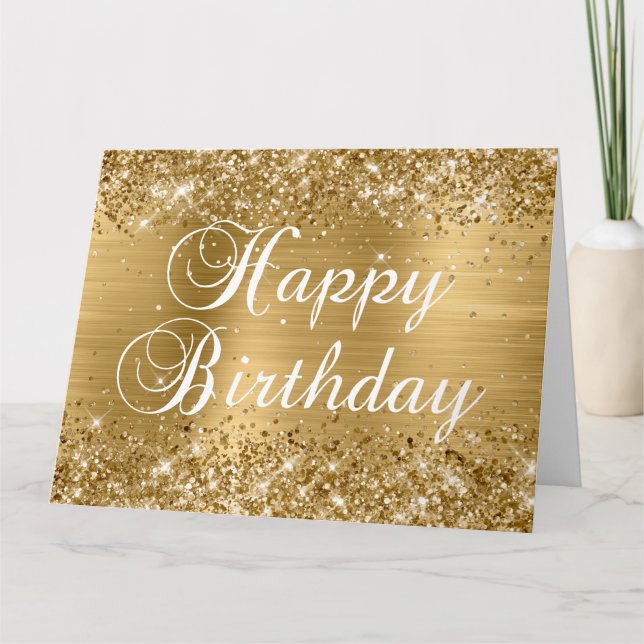 Glittery Gold Foil Happy Birthday Karte (Vorderseite)