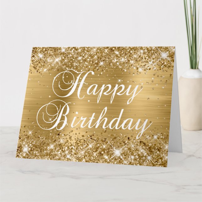 Glittery Gold Foil Happy Birthday von der Gruppe Karte (Vorderseite)