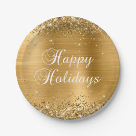 Glittery Gold Foil Happy Holidays Pappteller