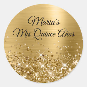 Glittery Gold Foil Mis Quince Años Runder Aufkleber