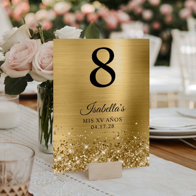 Glittery Gold Foil Mis XV Anos Tischnummer (Glittery Gold Foil Mis XV Anos Table Number)