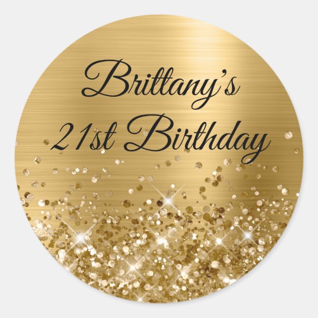 Glittery Gold Foil Modern 21. Geburtstag Runder Aufkleber (Vorderseite)