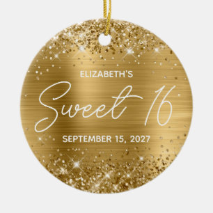 Glittery Gold Foil Moderne Extravagant Sweet 16 Fo Keramik Ornament
