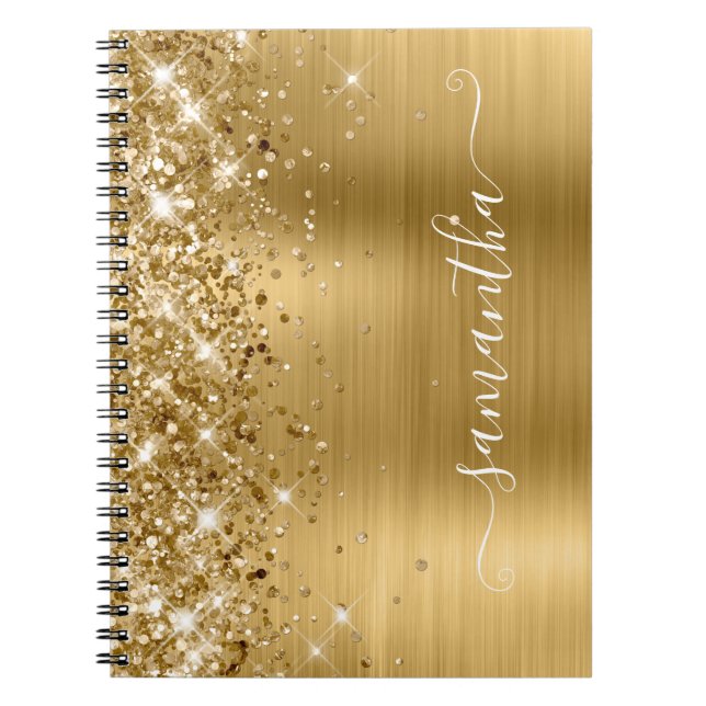 Glittery Gold Foil Moderne Girl Signatur Notizblock (Vorderseite)