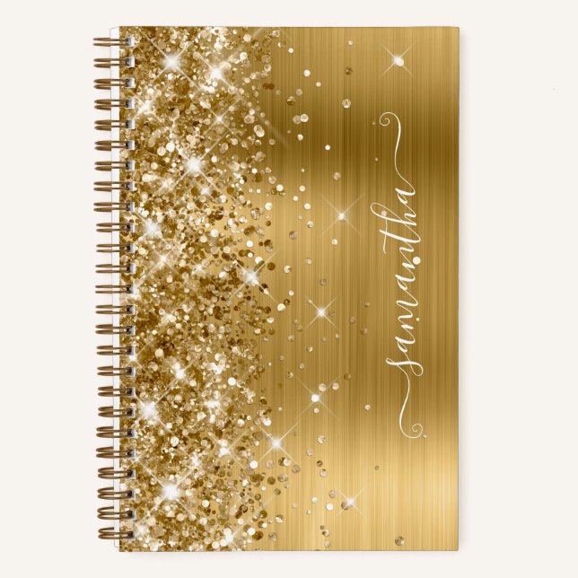 Glittery Gold Foil Moderne Girl Signatur Notizbuch (Vorderseite)