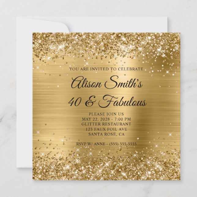 Glittery Gold Foil Monogram 40 & Fabulous Einladung (Vorderseite)