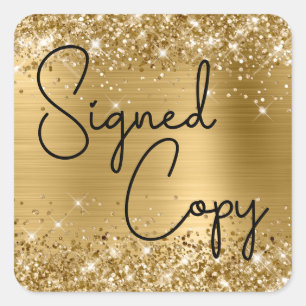 Glittery Gold Foil Niedliches Herz signierte Kopie Quadratischer Aufkleber
