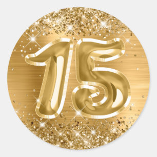 Glittery Gold Foil Number 15 Birthday Runder Aufkleber