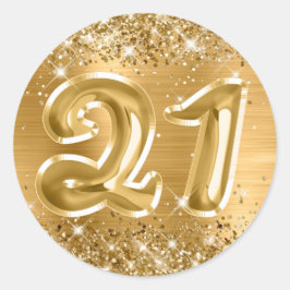 Glittery Gold Foil Number 21 Birthday Runder Aufkleber