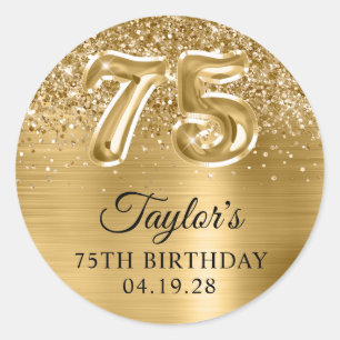 Glittery Gold Foil Number 75 Birthday Runder Aufkleber