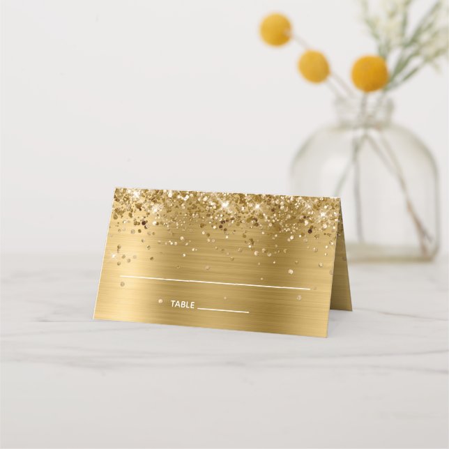 Glittery Gold Foil Platzkarte (Vorderseite)