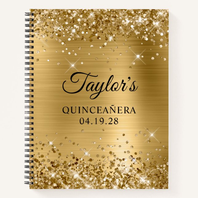 Glittery Gold Foil Quinceanera Guest Notizbuch (Vorderseite)