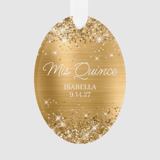 Glittery Gold Foil Quinceñera Dress Foto Ornament (Vorderseite)
