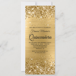 Glittery Gold Foil Quinceñera Einladung
