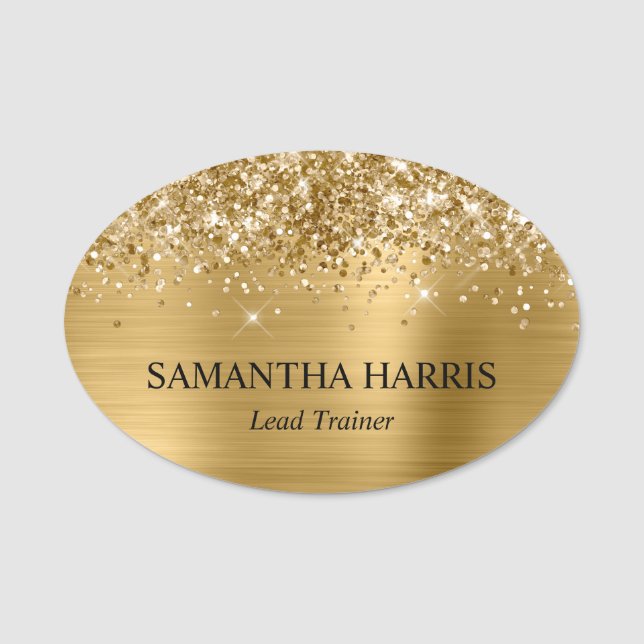 Glittery Gold Foil Rectangle Logo Namensschild (Vorderseite)