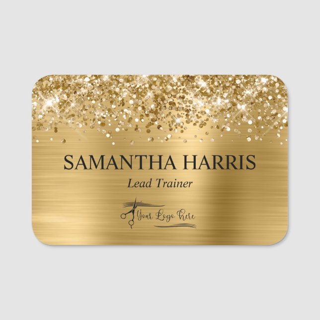 Glittery Gold Foil Rectangle Logo Namensschild (Vorderseite)