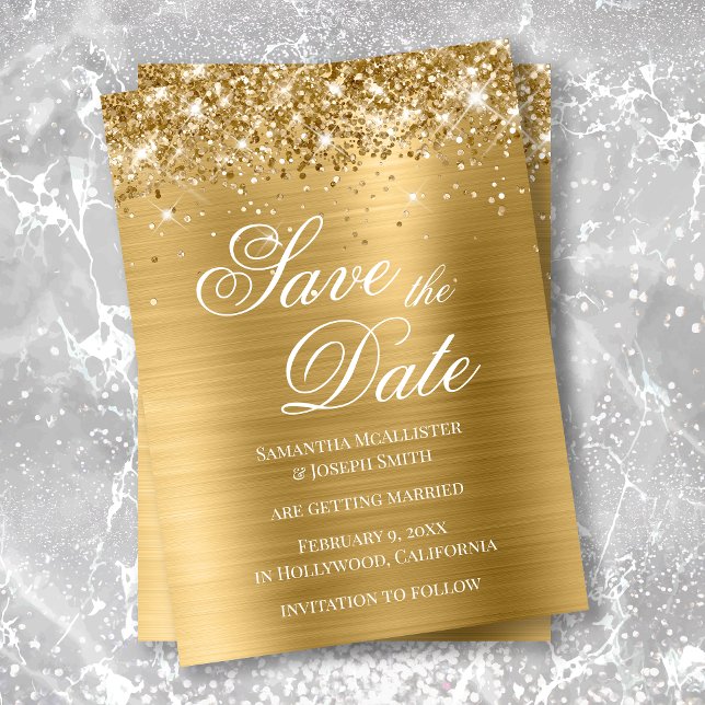 Glittery Gold Foil Save the Date Einladung (Von Creator hochgeladen)
