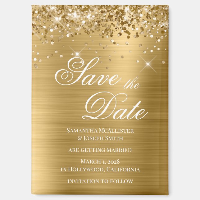 Glittery Gold Foil Save the Date Magnet (Vorderseite)