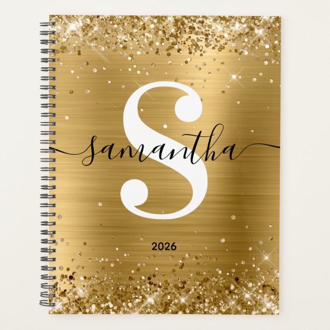 Glittery Gold Foil Style Monogram Planer (Vorderseite)