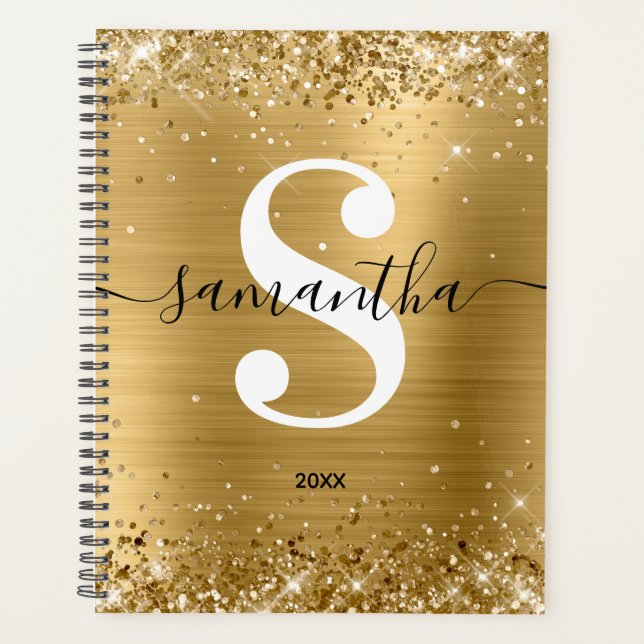 Glittery Gold Foil Style Monogram Planer (Vorderseite)