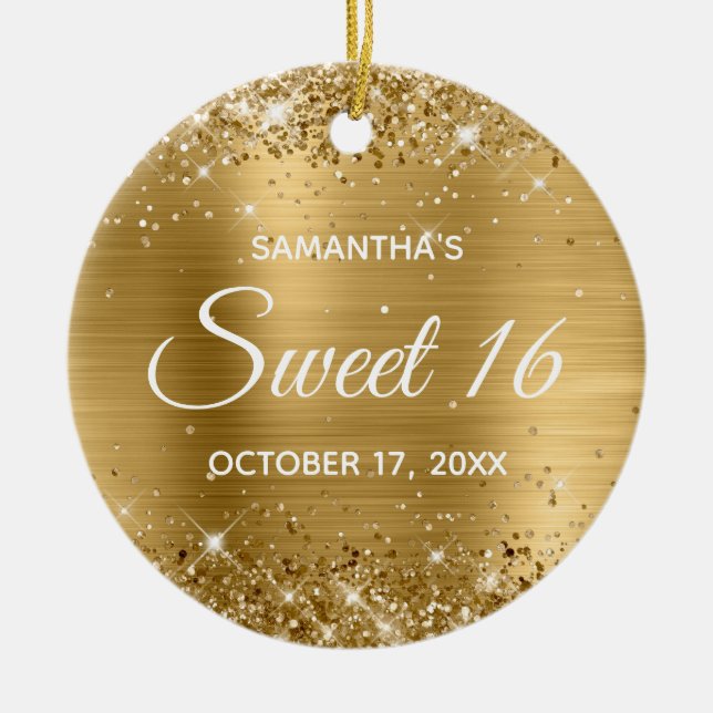 Glittery Gold Foil Sweet 16 Birthday Keramik Ornament (Vorne)