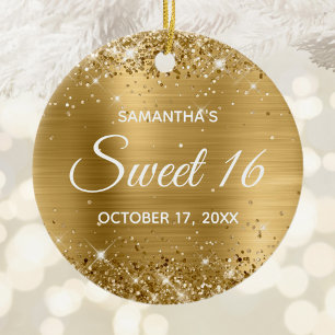 Glittery Gold Foil Sweet 16 Birthday Keramik Ornament