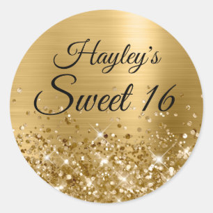 Glittery Gold Foil Sweet 16 Runder Aufkleber