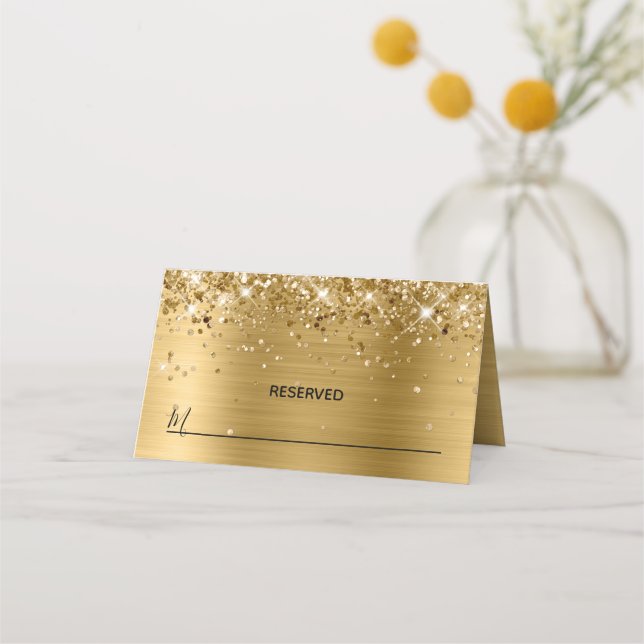 Glittery Gold Foil vorbehalten Platzkarte (Vorderseite)