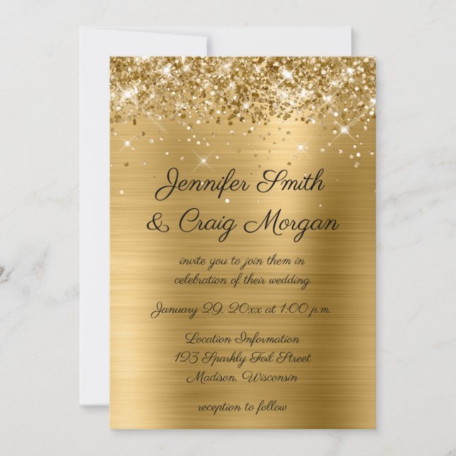 Glittery Gold Foil Wedding Einladung (Vorderseite)