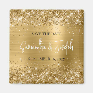 Glittery Gold Foil Wedding Save the Date Magnet