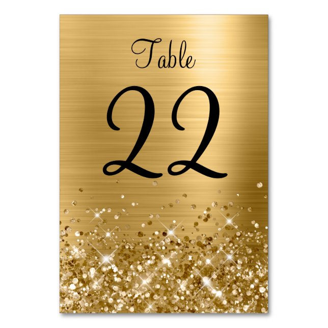 Glittery Gold Foil Wedding Tischnummer (Vorderseite)