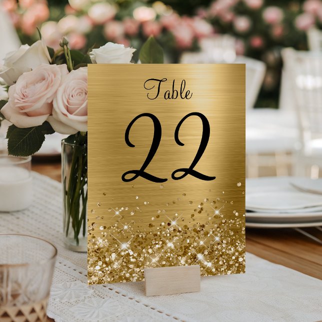 Glittery Gold Foil Wedding Tischnummer (Faux Glittery Gold Foil Wedding Table Number)