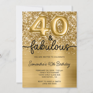 Glittery Gold Glam 40 und fabelhaft Einladung