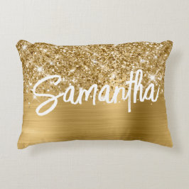 Glittery Gold Glam Brush Script Name Dekokissen
