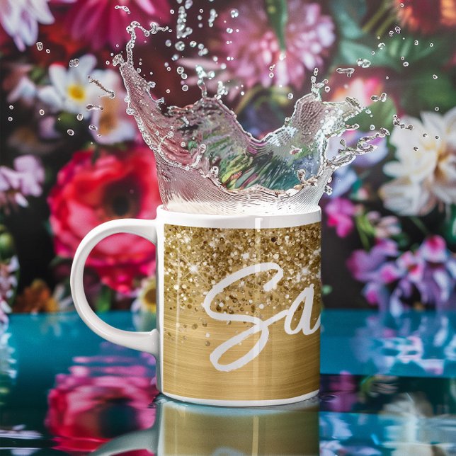Glittery Gold Glam Brush Script Name Kaffeetasse (Glittery Gold Glam Brush Script Name Coffee Mug)