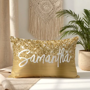 Glittery Gold Glam Brush Script Name Lendenkissen