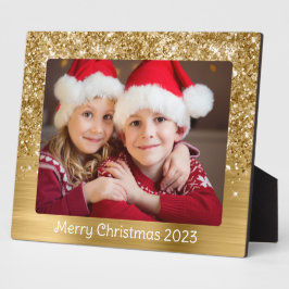 Glittery Gold Glam Christmas Family Foto Fotoplatte