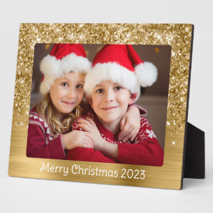 Glittery Gold Glam Christmas Family Foto Fotoplatte