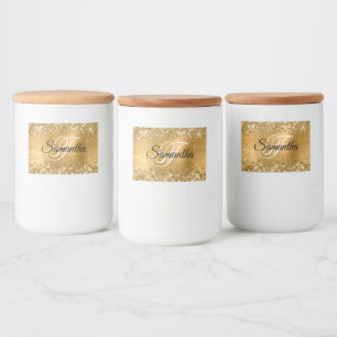Glittery Gold Glam Extravagant Monogram Lebensmitteletikett