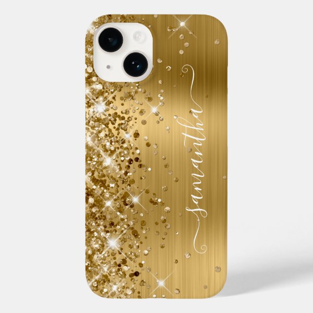 Glittery Gold Glam Girly Swash Signature Case-Mate iPhone Hülle (Rückseite)