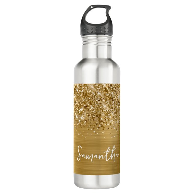 Glittery Gold Glam Name Edelstahlflasche (Vorderseite)