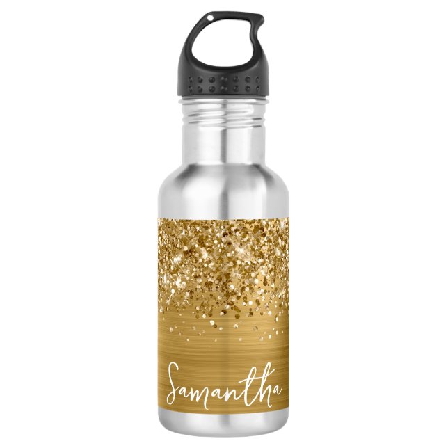 Glittery Gold Glam Name Edelstahlflasche (Vorderseite)