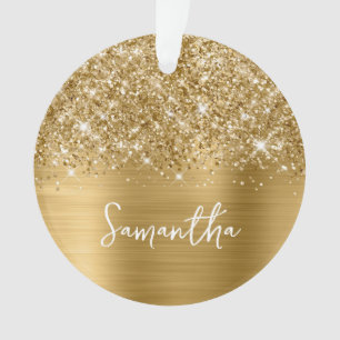 Glittery Gold Glam Name Foto Ornament