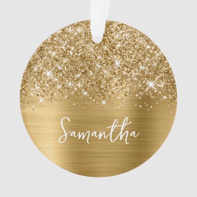 Glittery Gold Glam Name Foto Ornament (Vorderseite)
