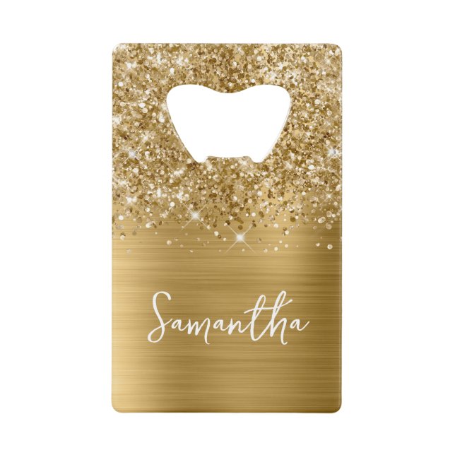 Glittery Gold Glam Name Geldbeutel Flaschenöffner (Vorderseite)