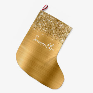 Glittery Gold Glam Name Großer Weihnachtsstrumpf