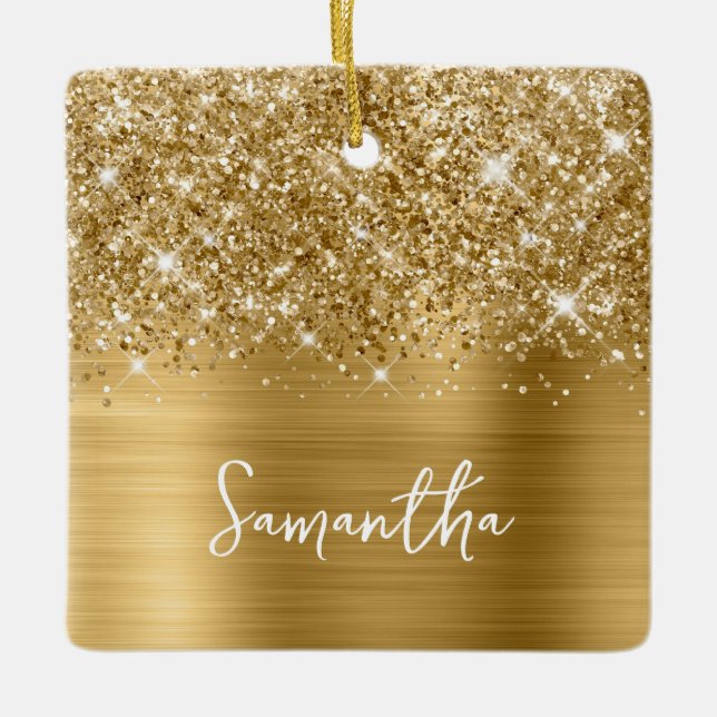 Glittery Gold Glam Name Keramikornament (Vorderseite)