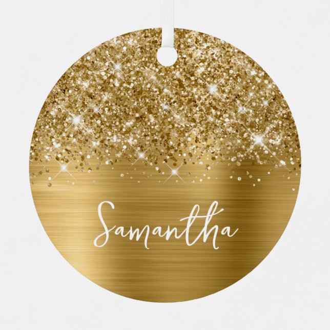 Glittery Gold Glam Name Ornament Aus Metall (Vorderseite)