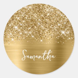 Glittery Gold Glam Name Runder Aufkleber