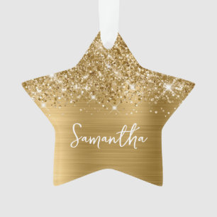 Glittery Gold Glam Name Star Ornament